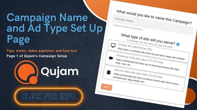 Qujam thumbnails Campaign Name and Ad Type Setup Page