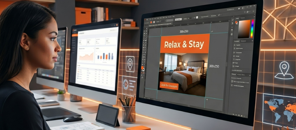 Graphic designer for Qujam geofencing working on hotel ad
