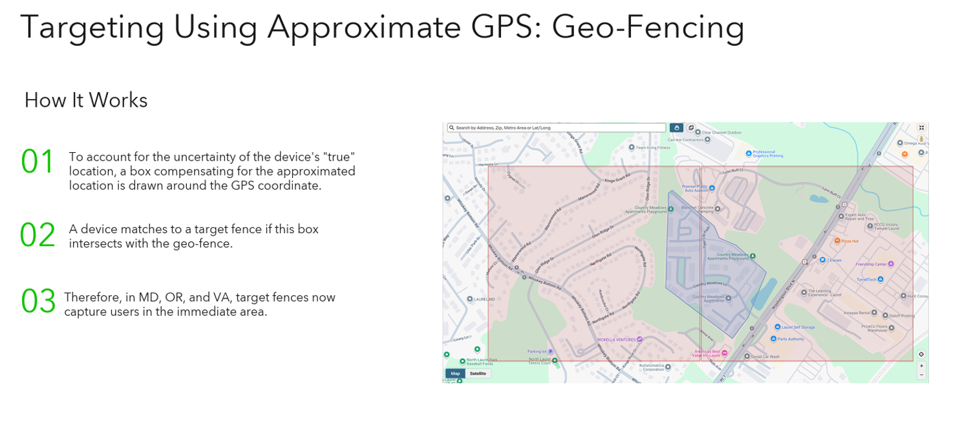 targeting using approximate gps in geofence limited states. qujam