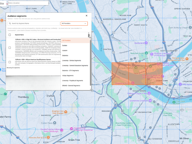 hyper-grid geofencing by qujam with map and demographic options
