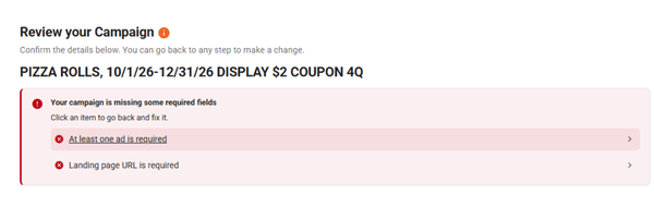 screenshot of qujam campaign review with errors